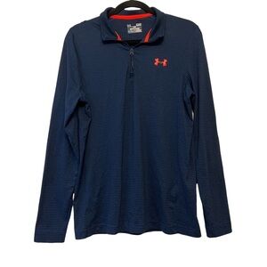 Under Armour Cold Gear Blue & Red Patterned Quarter Zip Long Sleeve Shirt